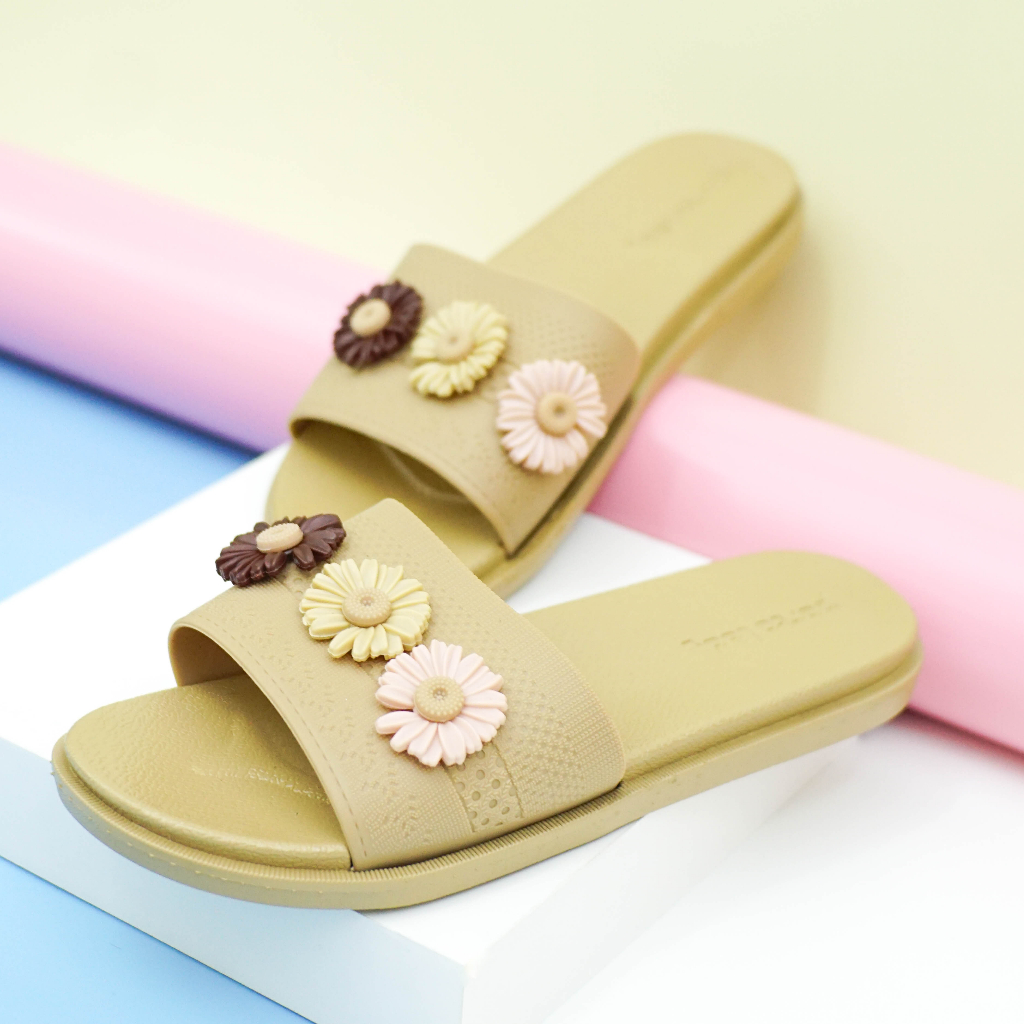 ELA-2 - Porto Leveling Sandal Wanita Selop Slip Santai Rumahan Flat Korea Cantik Motif Bunga Nyaman Empuk Porto Lady