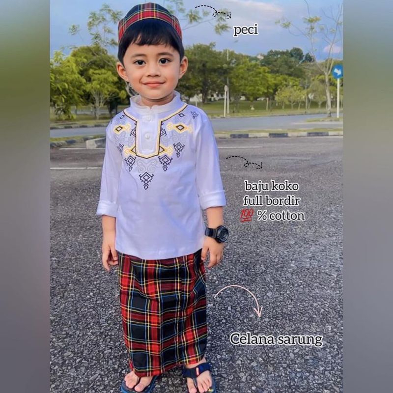 [3-6 TAHUN] SETELAN Baju Koko ANAK Laki-Laki 3-6 TAHUN Ozuka Setelan Sarung KOKO dan Peci Sarkoci / SETELAN BAJU MUSLIM LEBARAN HARI RAYA SARKOCI SARUNG KOKO PECI ANAK SARKOCI SUIT