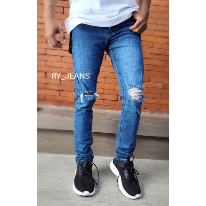 celana jeans sobek lutut jeans street celana panjang pensil