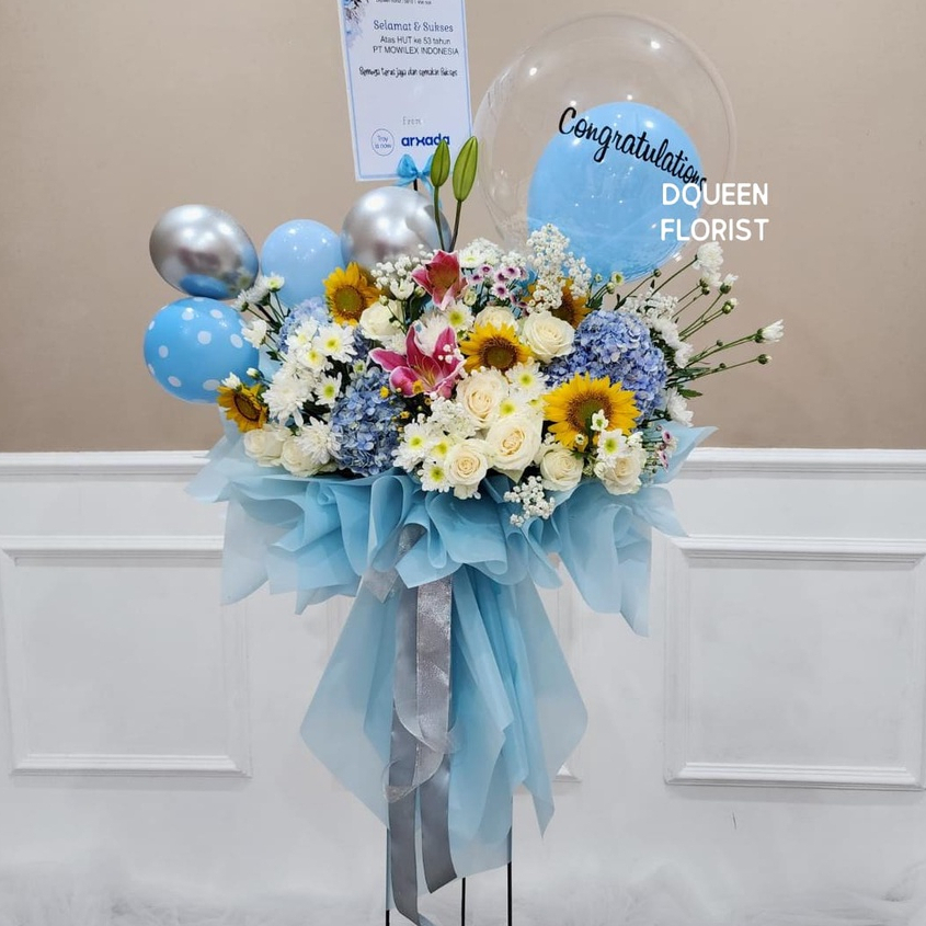 DQueen Florist Standing Flower Ulang Tahun Birthday Bunga Fresh Dekorasi Wedding Flowers Rangka Besi