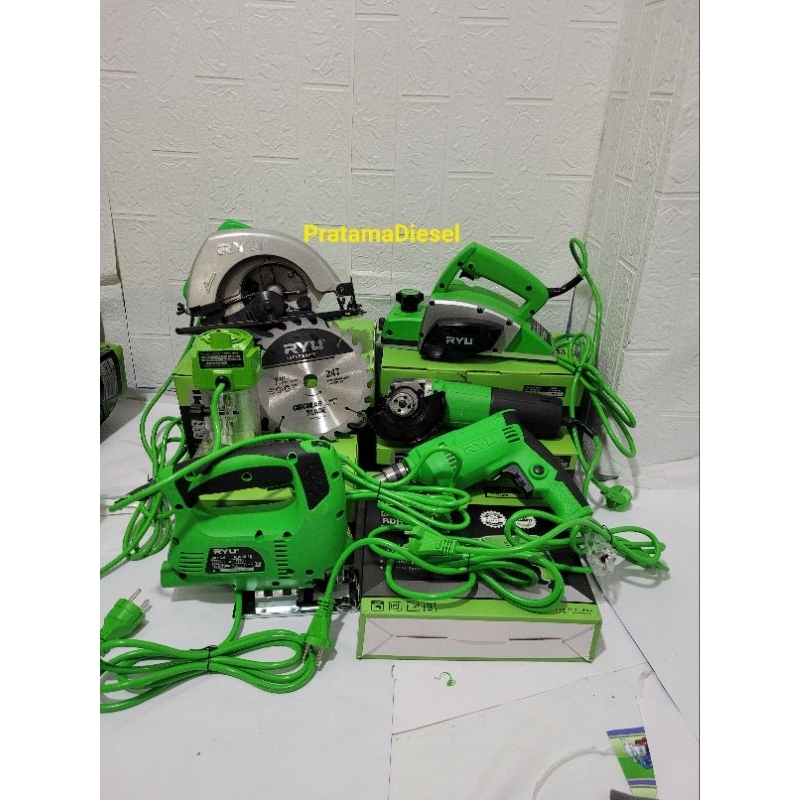 Paket Power Tools RYU 6Item Mesin Serut+Circle +Router+Gerindra+Bor
