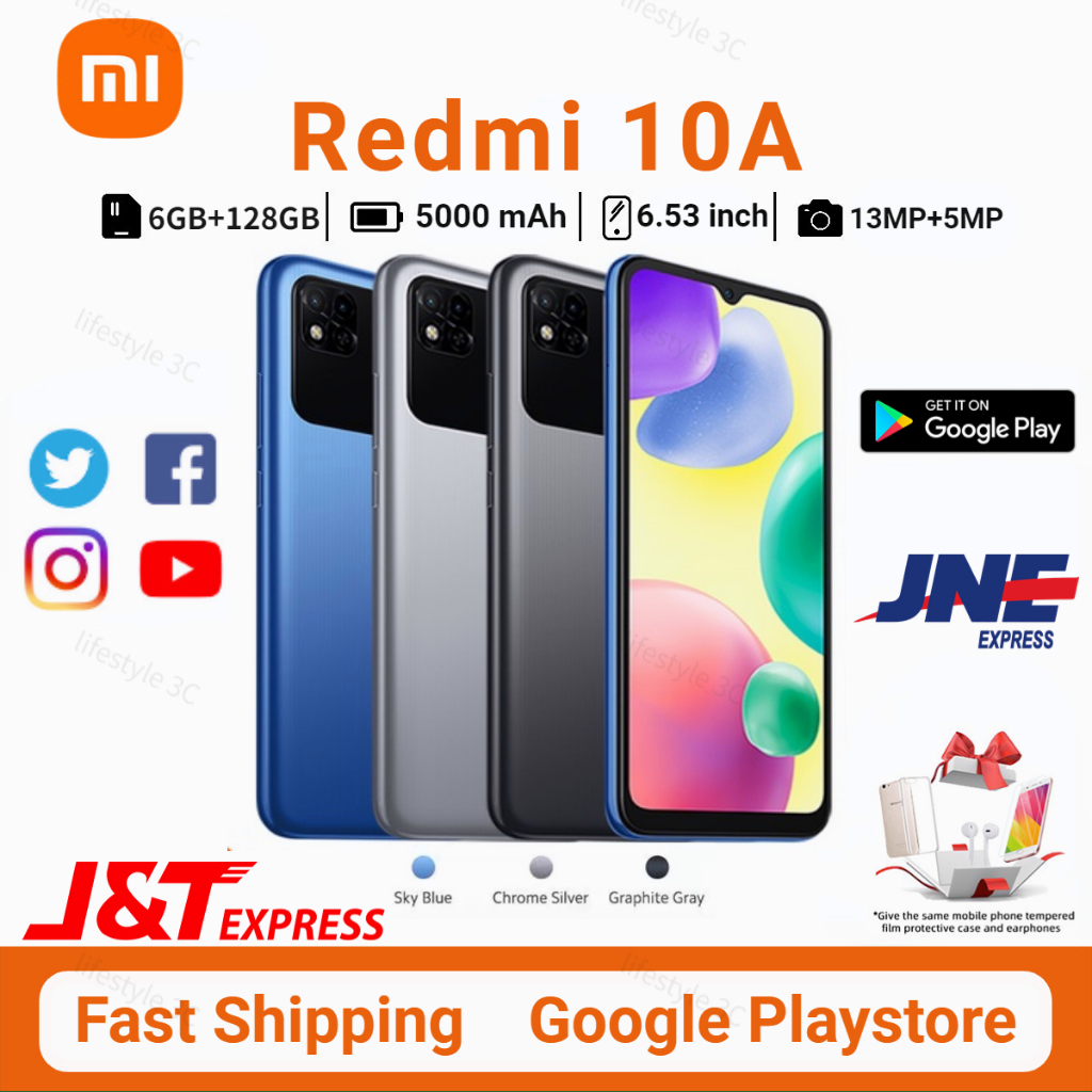 Xiaomi Redmi10A RAM 6GB/128GB Baterai 5000mAh Baru HP Garansi 1 Tahun COD