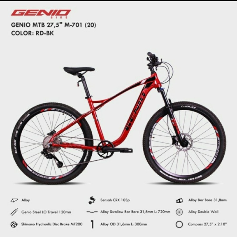 Sepeda Gunung Genio M701 MTB 27.5 inch M 701 27,5" Alloy bike sepeda remaja sepeda dewasa - onlinepr