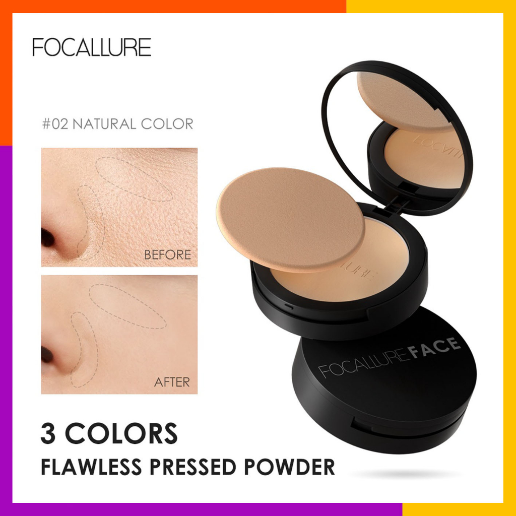 FOCALLURE Oil-control Pressed Powder With Sponge Matte Bedak Padat 3 Colours