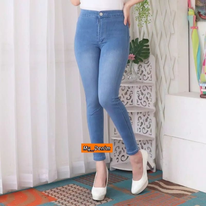 CELANA HIGHWAIST JEANS POLOS WANITA