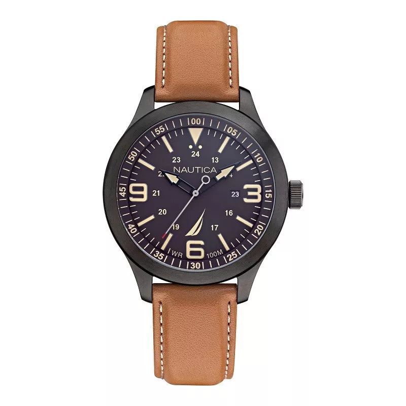 JAM TANGAN PRIA NAUTICA NAPPLS017 ANALOG ORIGINAL TALI KULIT