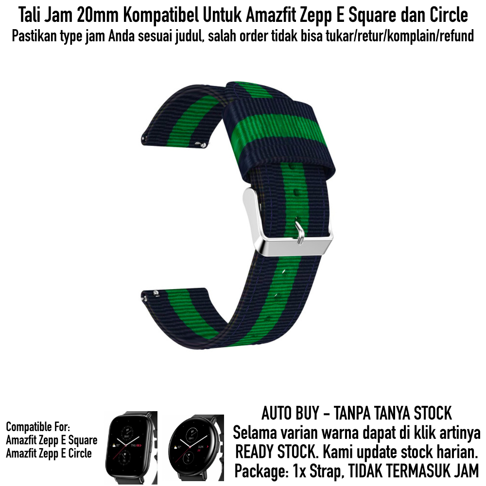 Tali Jam Tangan Amazfit Zepp E Square / Circle - Strap 20mm Nylon Kanvas 3 Baris Warna