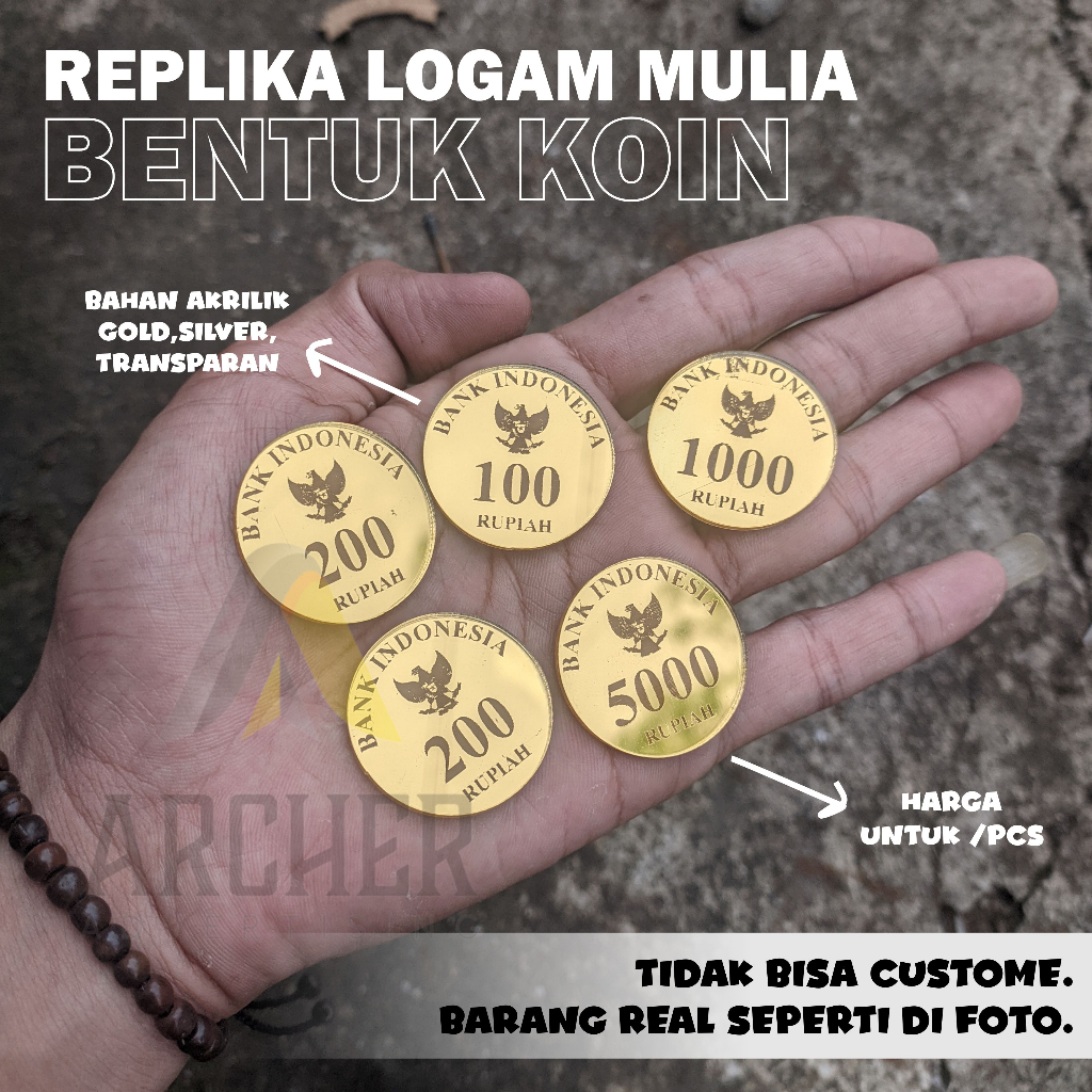 REPLIKA UANG KOIN UNTUK HIASAN MAHAR AKRILIK EMAS