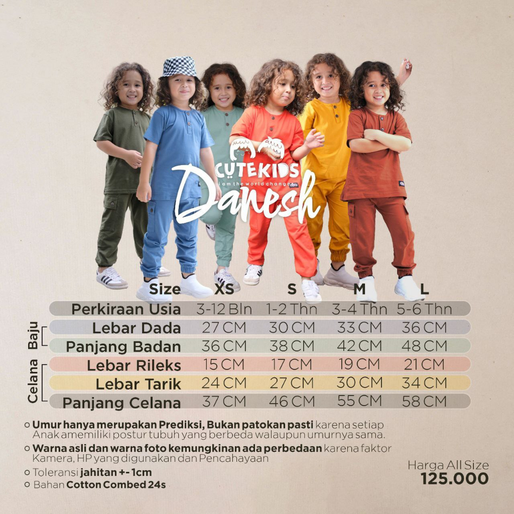 Nauree - Setelan Danesh Unisex Anak Laki Laki Perempuan One Set Casual Bahan Cotton Combed 24s Kualitas Premium Untuk Jalan Jalan Polos Berkancing Lembut Modern Lucu Trendy Murah Jahitan Rapih