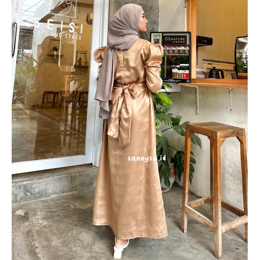 Arabella Silk Dress Satin - Dress Kondangan - Gamis Kondangan - Outfit Kondangan - Gamis Lebaran - Dress Korean Style - Dress Pesta - Dress Wanita