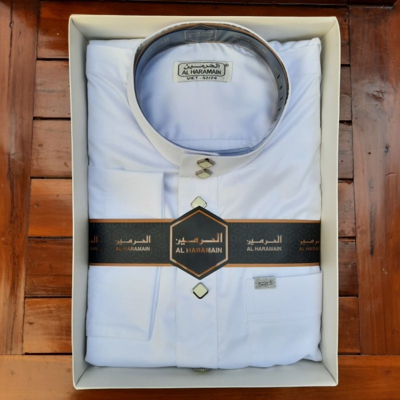 Jubah Al-Haramain polyester premium putih non manset