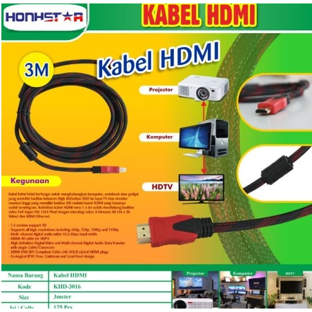 Honhstar Kabel HDMI MULTIFUNGSI 1,5M 3M  MURAH BERKUALITAS