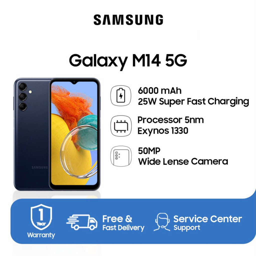 Samsung Galaxy M14 5G | 4GB+64GB | Exynos 1330 | 50MP Triple Camera | NFC | 6.6 inches PLS LCD | Li-Po 6000mAh | Garansi Resmi Sein 1 Tahun