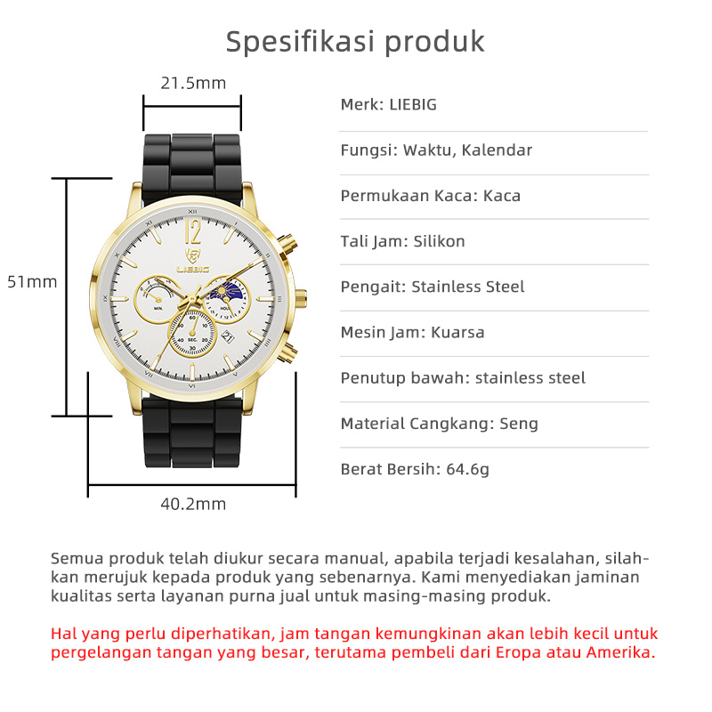 jam tangan pria anti air Men's Fashion Watch Quartz 30 ATM Watch Jam tangan premium tampilan siang dan malam