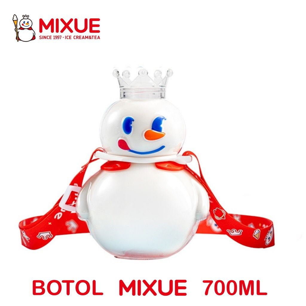 Botol Mixue Snow King 700ML Bottle Minum Ice Cream Tumbler Viral Trasparan Dengan Tali 700 ML Es Krim Anak Sekolah Limited Edition