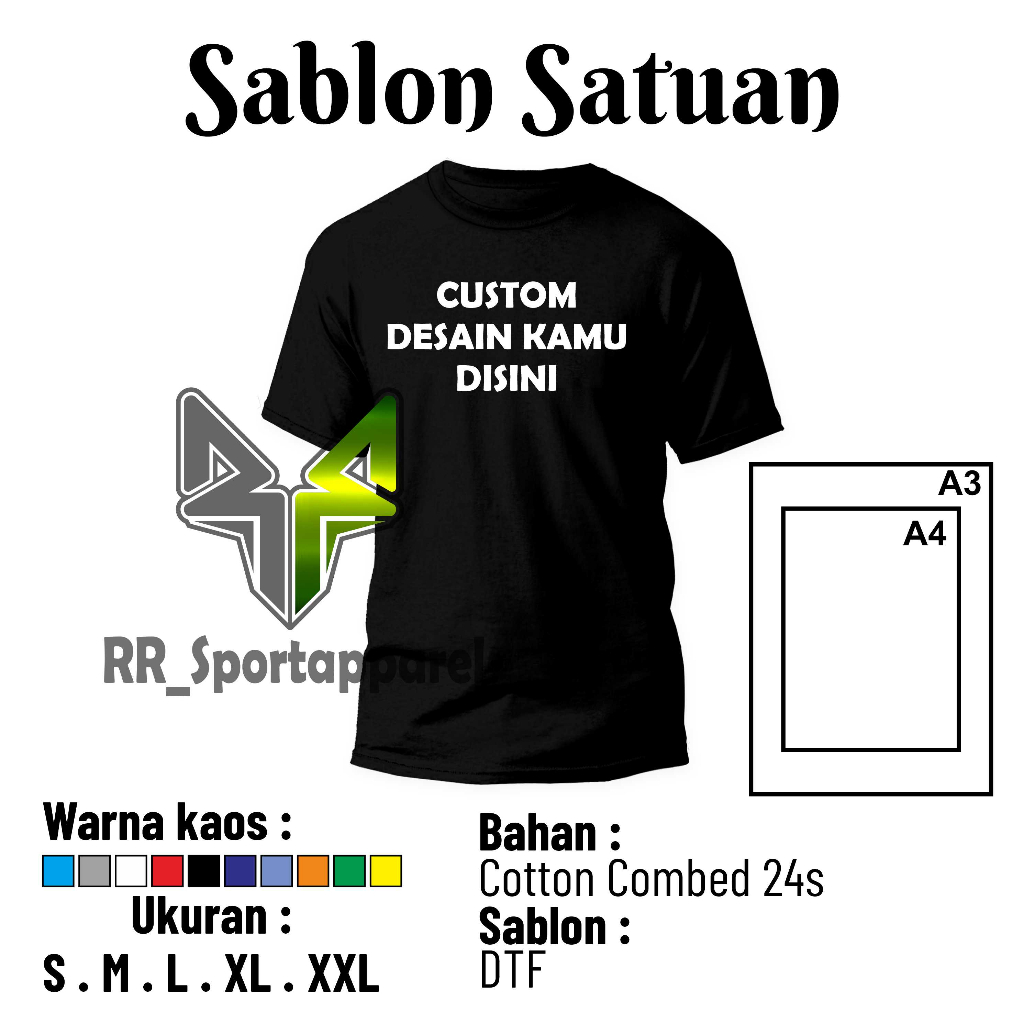 Kaos Custom Sablon Satuan Nama Foto Tulisan Desain sendiri Baju Distro Pria Wanita Cewek Cowok
