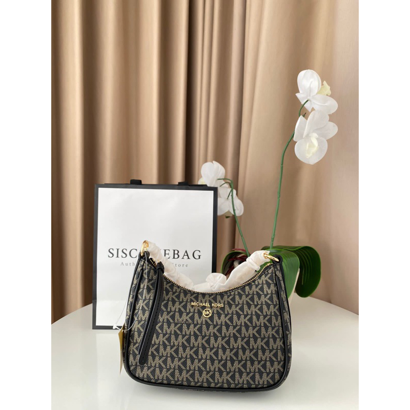 MK jet set charm small chain pouchette black gold