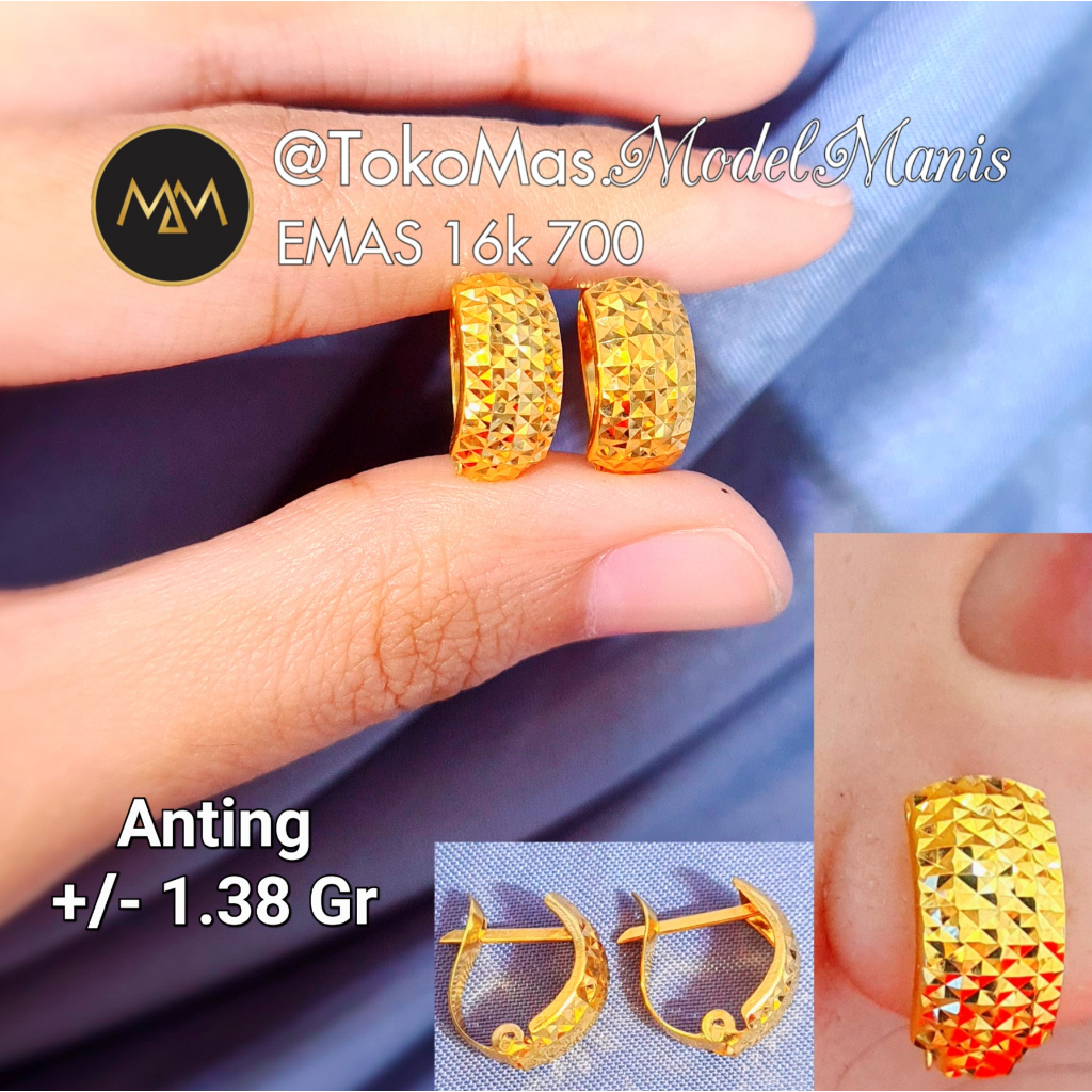 Anting jepit bangkok ukir emas kuning 700 kadar 16k