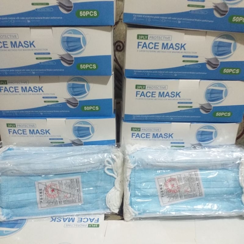 Masker Disposable Earloop 3ply biru, hrg 1box isi 50pcs