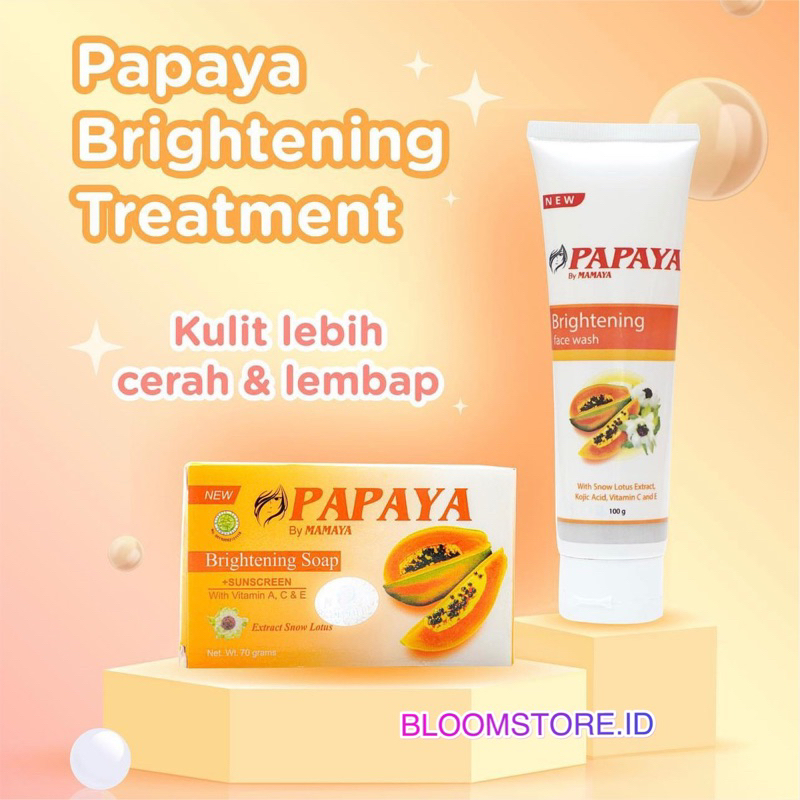 PAPAYA Soap Sabun Batang Pepaya By Mamaya Pemutih Kulit BPOM Penghilang Jerawat Original Asli Bersertifikasi Halal 100% Ori Facial Face Wash Obat Pencuci Muka 100g 100gr 100gr 70g 70gr 70gram 70 100 g gr gram Brightening Strip Oren Orange + Sunscreen