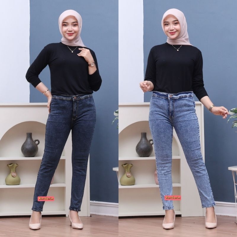 CELANA HIGHWAIST JEANS POLOS WANITA PREMIUM