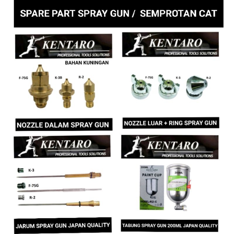 mata nozzle / jarum / tabung spray gun / semprotan cat Kentaro Japan quality