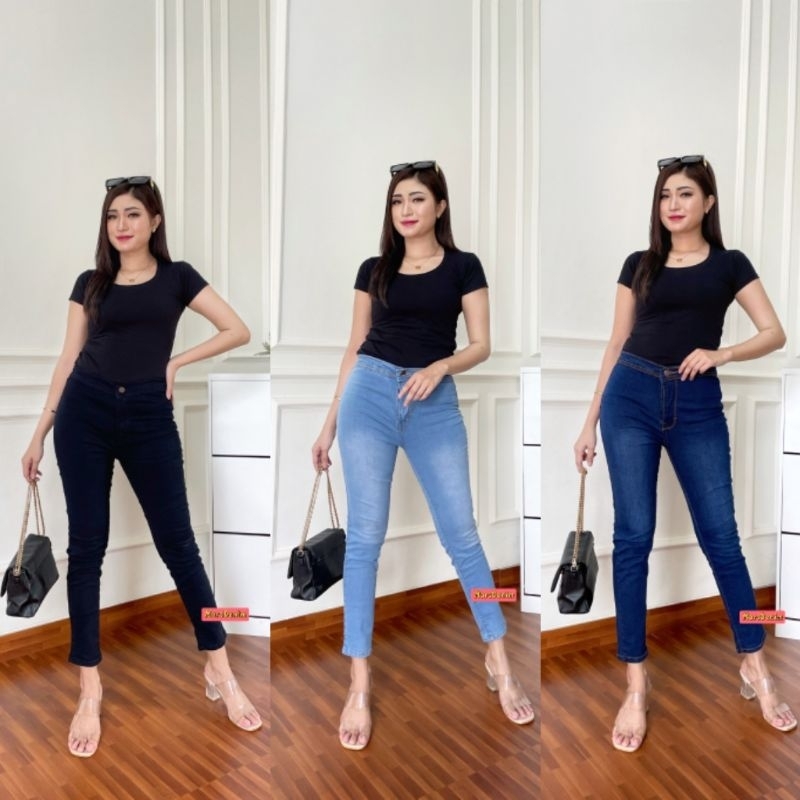 CELANA HIGHWAIST JEANS POLOS WANITA CEWEK