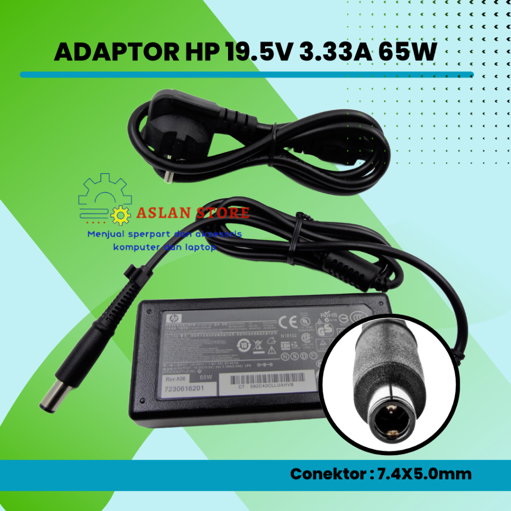 ADAPTOR CHARGER ORIGINAL HP SLEEK BOOK 19.5V 3.33A JARUM PA-1650-39HA, 724264-001, TPC-LA58, TPC-CA5