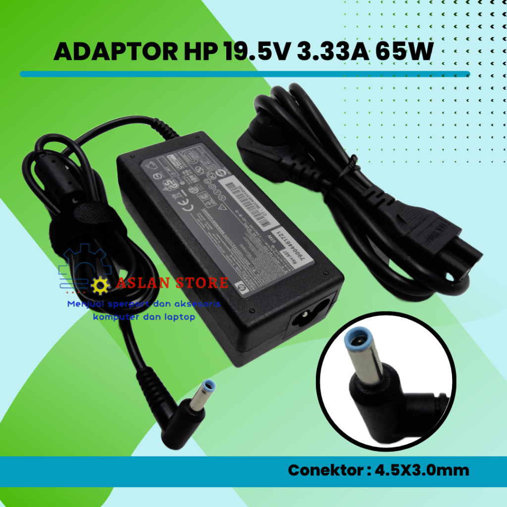 AC Power Adaptor HP 19.5V 3.33A 65W untuk HP EliteBook 1020 1030 G1 1040 G3 G2 14S TPN-Q221 Q230 Pavilion X360 14