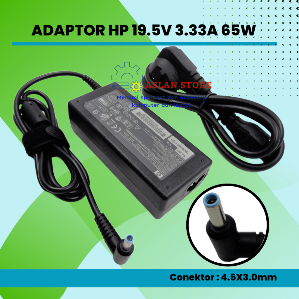 AC Power Adaptor HP 19.5V 3.33A 65W untuk HP EliteBook 1020 1030 G1 1040 G3 G2 14S TPN-Q221 Q230 Pavilion X360 14