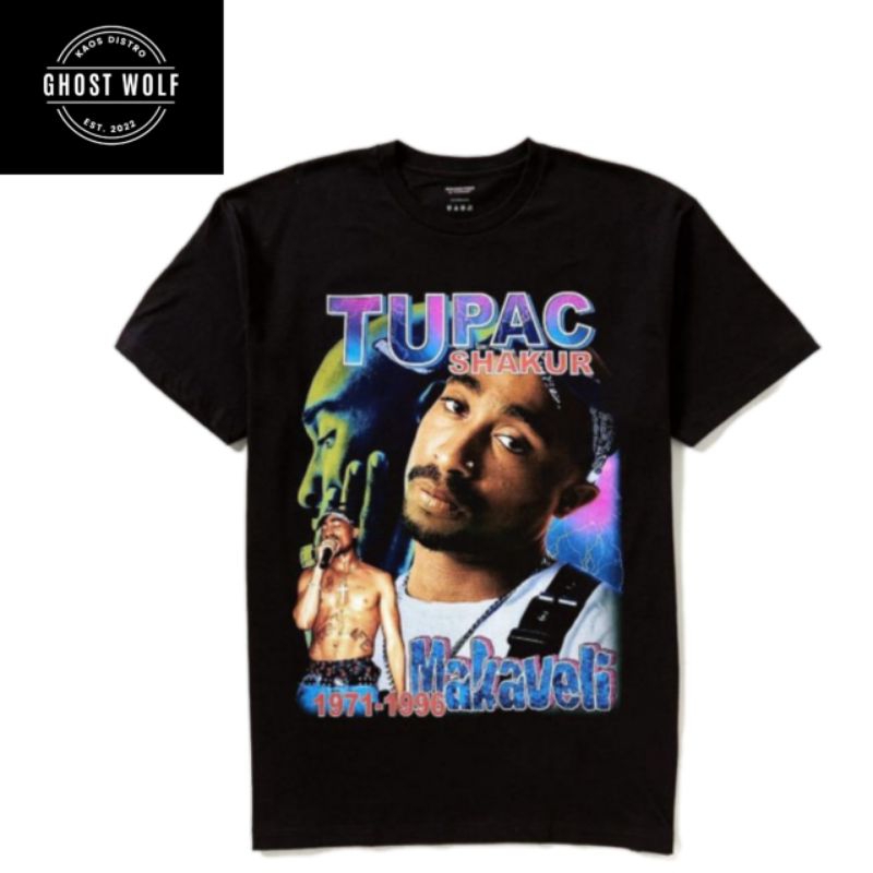kaos baju TUPAC SHAKUR MAKAVELI tshirt hitam rap tee rapper kaus vintage Oversize Lokal 1971 - 1996 
