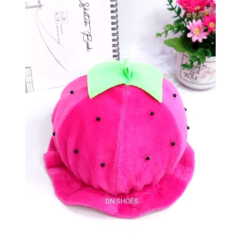 Topi anak bayi perempuan topi kupluk anak motif strawberry