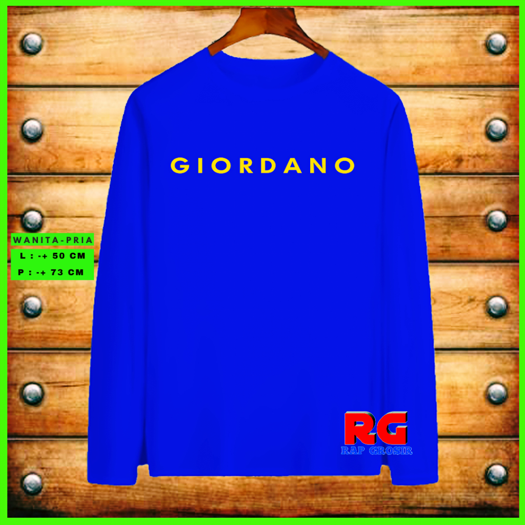 Baju Kaos Giordano Gold - Atasan Wanita Lengan Panjang -Kaos Lengan Panjang Pria - Kaos Panjang Wani