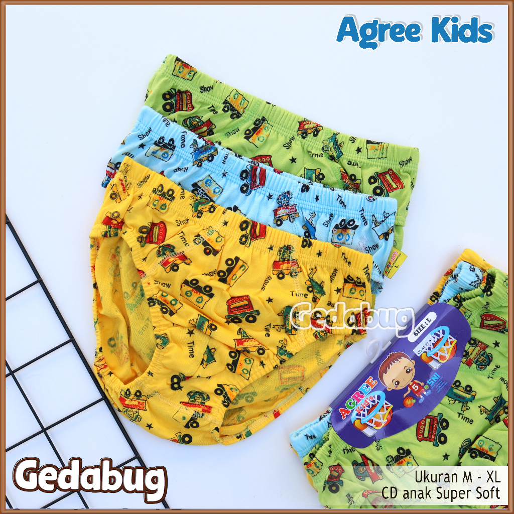 3 pcs - Celana Dalam AGREE Kids AK 23 / CD Anak Boy Warna Full Print - Cd Agree AK 023 | Gedabug