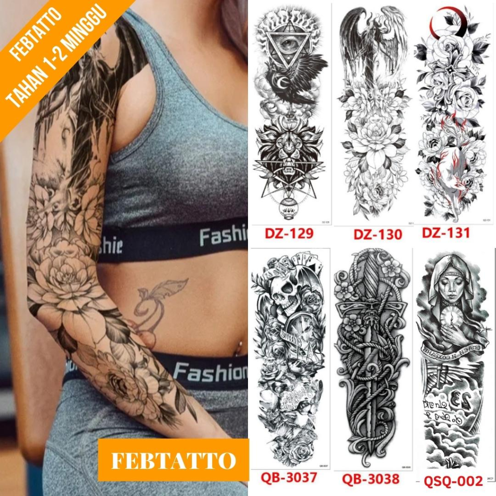 Tato Temporer Full Lengan Ukuran 17cm x 48cm Motif Malaikat Bunga DZ 130  Tato Lengan Tato Dada Tato