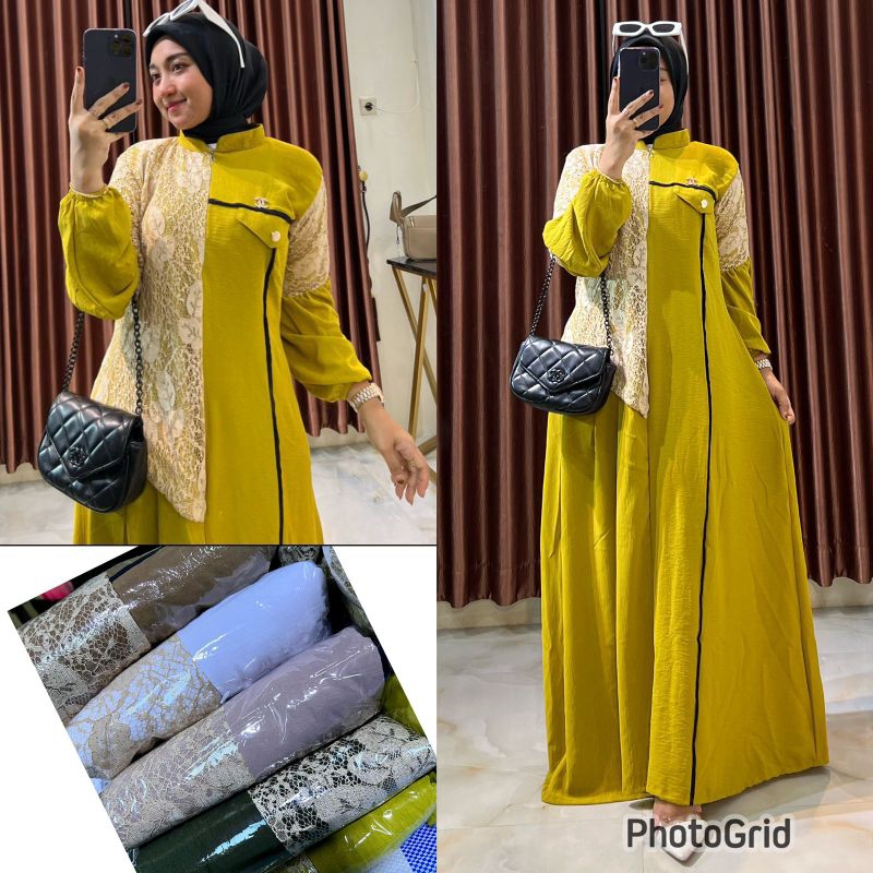 Gamis brokat mix cringkel ld 110/ pjg 137