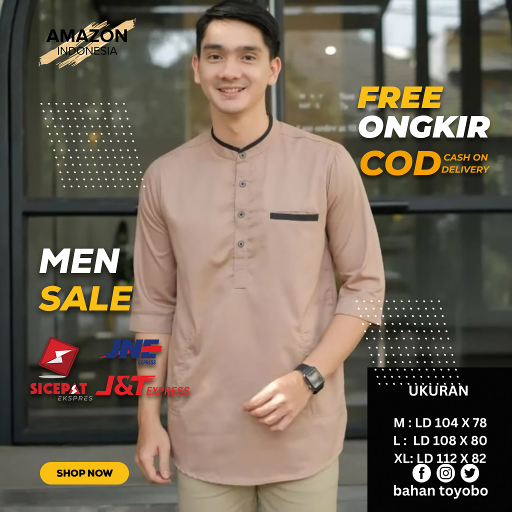 Baju Koko Pria Lengan 3/4 Motif Polos Warna Khaki Bahan Toyobo - Koko Pria Dewasa - Busana Muslim Pria - Baju Lebaran Pria - Koko Pria Dewasa - Muslim Pria - Baju Kokoh - Baju Koko Batik - Koko Batik Pria - Alqorni - Baju Ramadhan - Seragam Hadroh