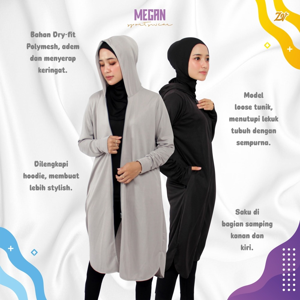 Megan Tunic Sporty l Baju Olahraga Panjang l Baju Muslimah Sporty l Sportwear By Zaneva l Jaket Olahraga