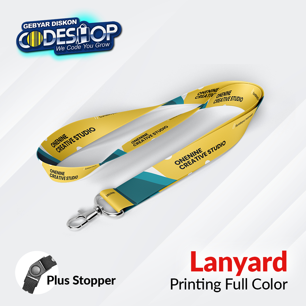 

Custom Tali Lanyard ID Card 90 x 2 cm Printing Full Color 2 Sisi Plus Stopper