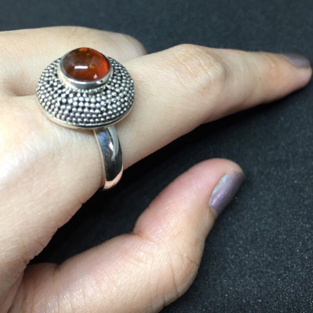 Cincin Perak Bakar Wanita 925 Asli Amber Bundar