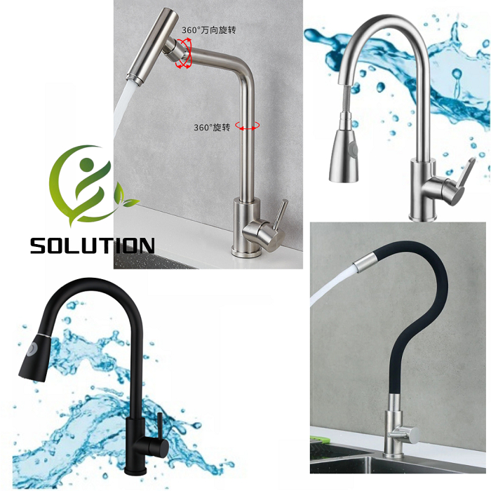 KRAN ANGSA MEJA TARIK BLACK STAINLESS SUS304 PANAS DINGIN / KRAN SINK CUCI PIRING