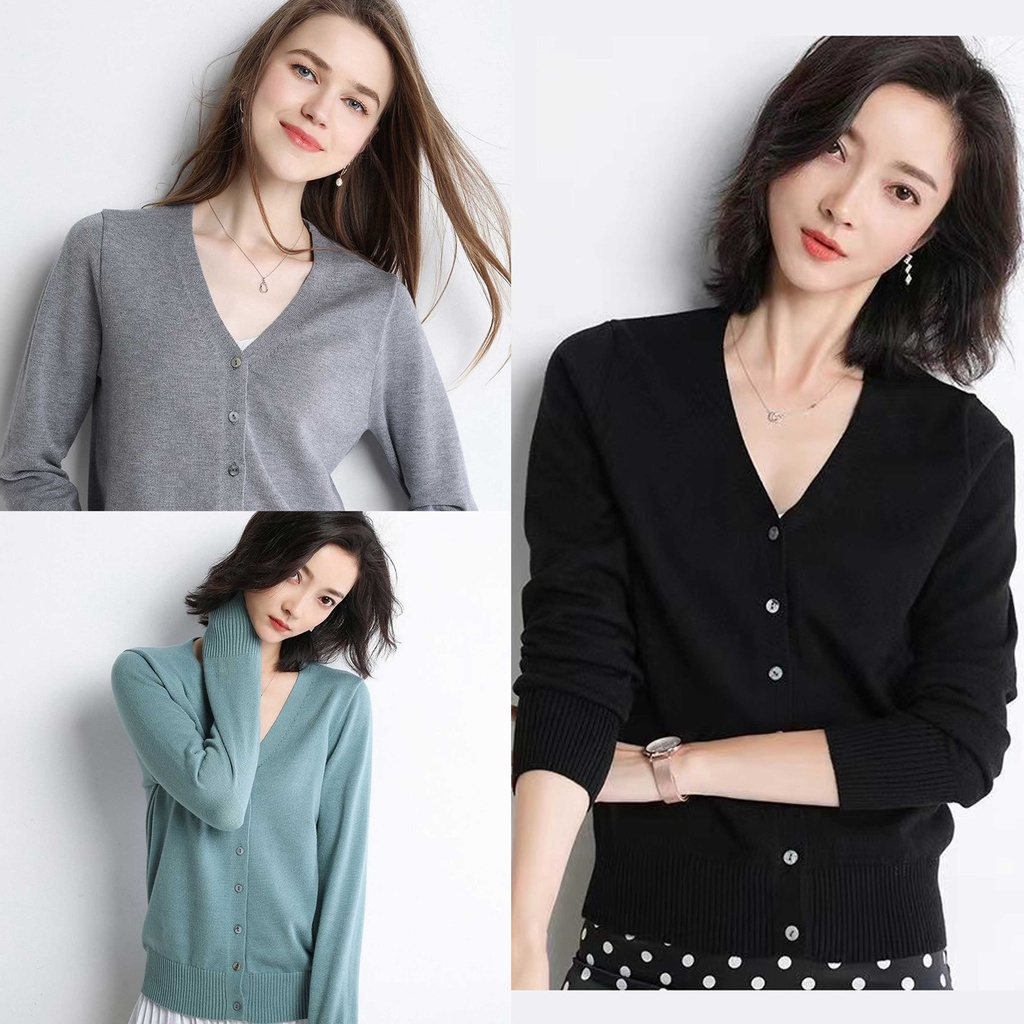 Korean Sweater Rajut Wanita Cardigan Rajut Crop Sweater Oversize Lengan Panjang Wanita