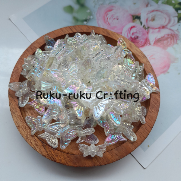 (35 Pcs) Manik Akrlilik Kupu-Kupu Bening Transparan Warna Ab