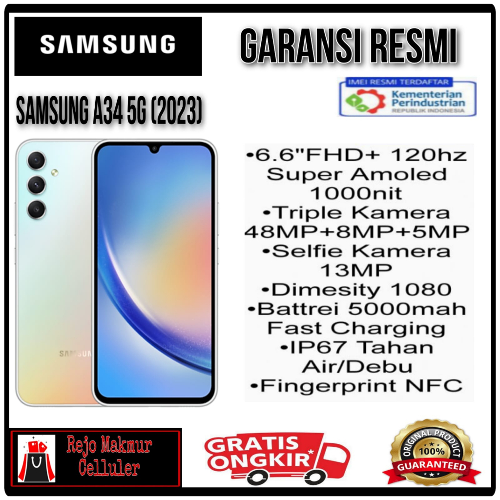 Hp Samsung Galaxy A34 8gb 128gb 256gb Garansi Resmi Sein 1 Tahun