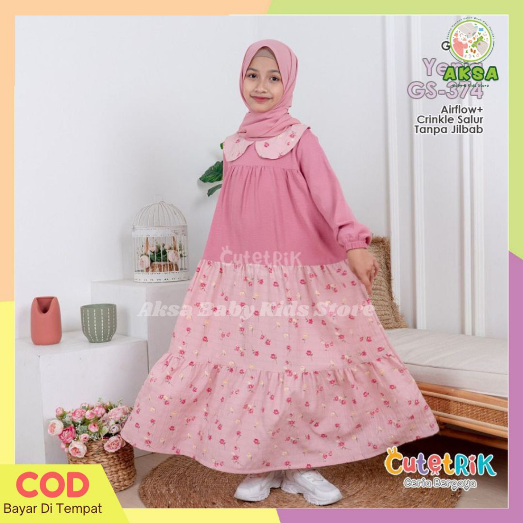 (3-12 tahun) baju muslim anak perempuan gamis anak katun jepang cutetrik 3-12 tahun
