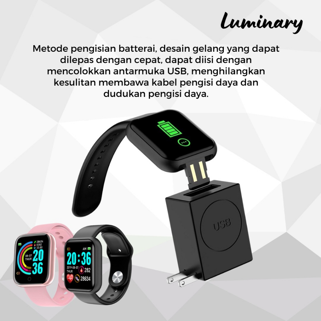 Smartwatch Y68 Sport Tahan Air Bluetooth Smart Watch Pelacak Kebugaran Gelang Pedometer Heart Rate