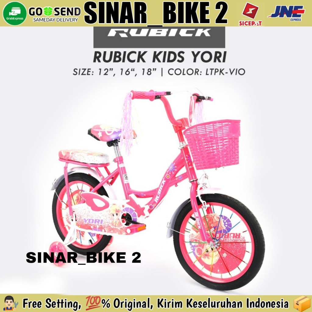 Sepeda Anak Perempuan RUBICK Kids Yori  Ukuran 12 16 &amp;18 Inch Keranjang