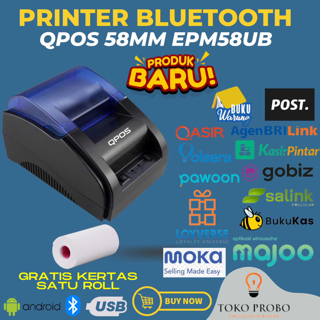 [ TERLARIS ] PROMO SHOPEE SEPTEMBER SALE 9.9 ]  Printer Bluetooth Kasir POS Murah Thermal 58mm QPOS 58mm EPM58UB - USB BLUETOOTH