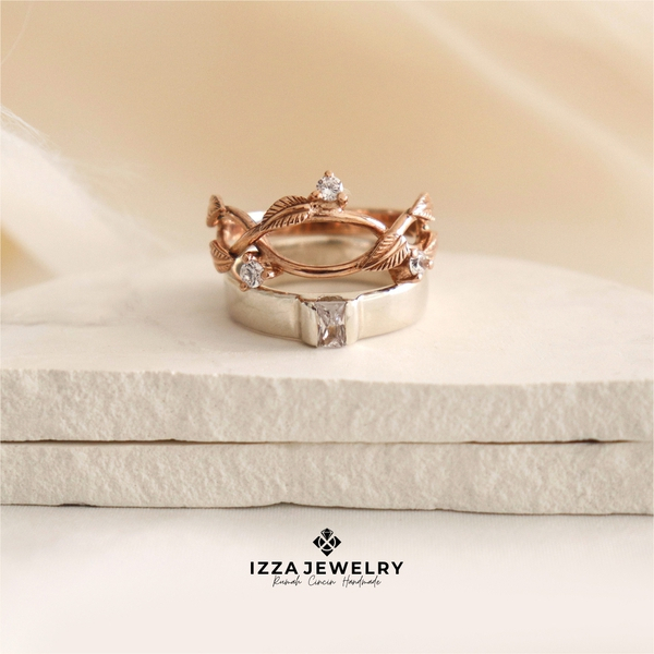 Cincin Lamaran Tunangan Nikah Emas Kuning 90% dan Platinum 25% Asli Couple