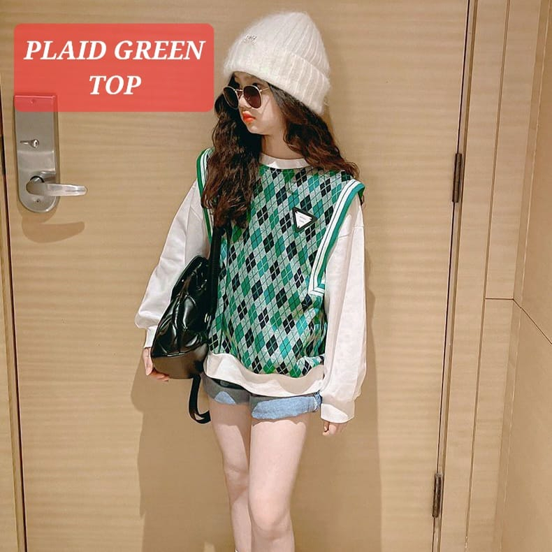 PLAID GREEN TOP BAJU ATASAN ANAK PEREMPUAN FASHION KOREA KPOP IMPORT